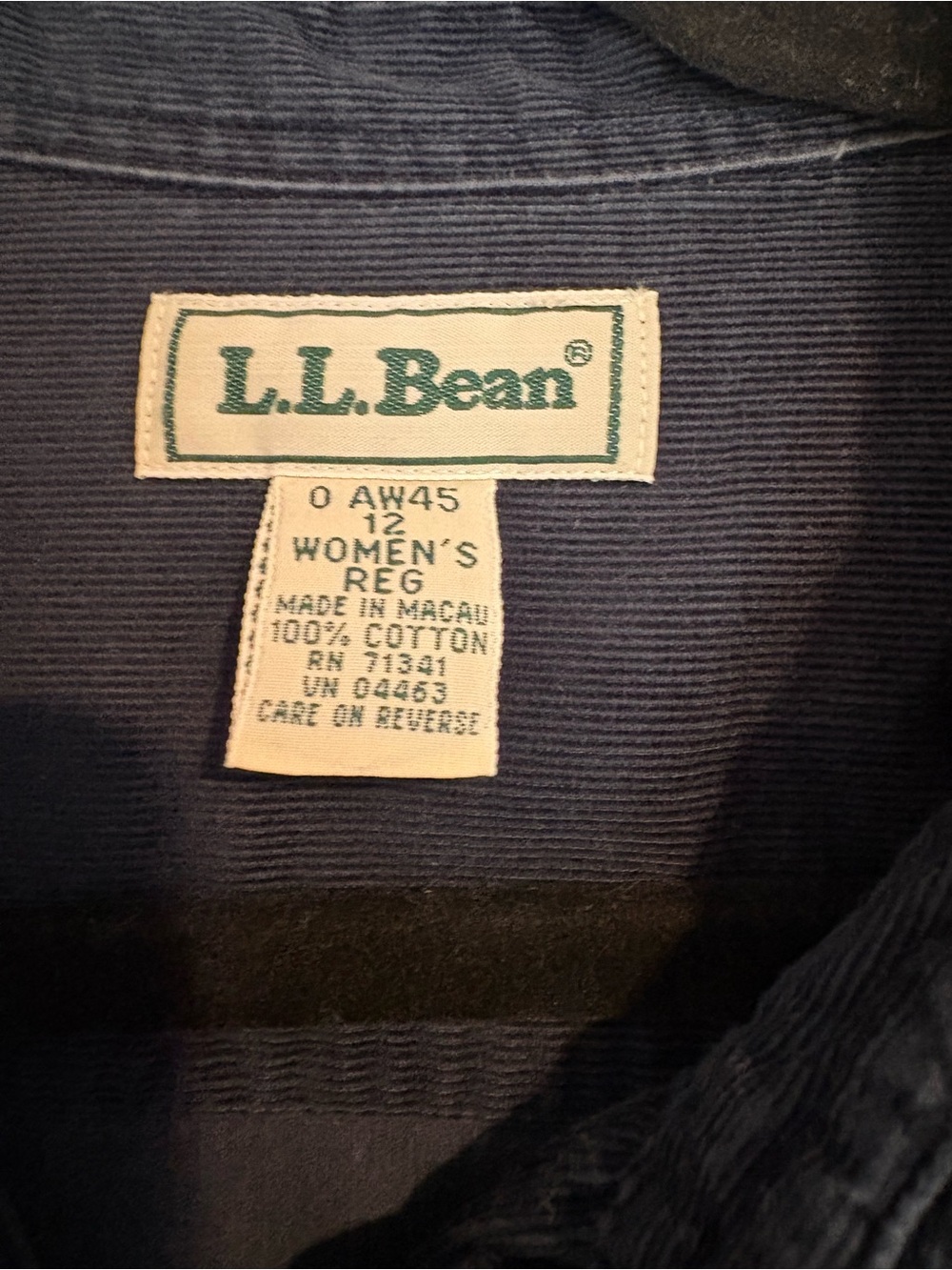 Vintage L.L. Bean Navy Blue Corduroy Shirt Dress Grandmacore Cottagecore Prairie - Picture 2 of 7
